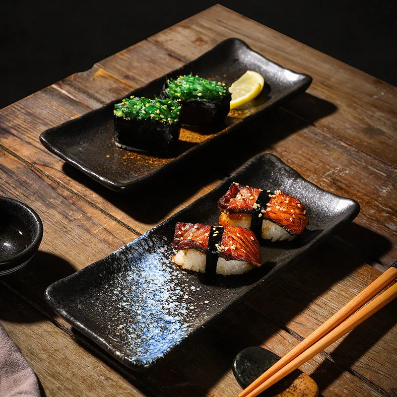 Prato Japonês Retangular para Sushi e Sobremesas em Cerâmica