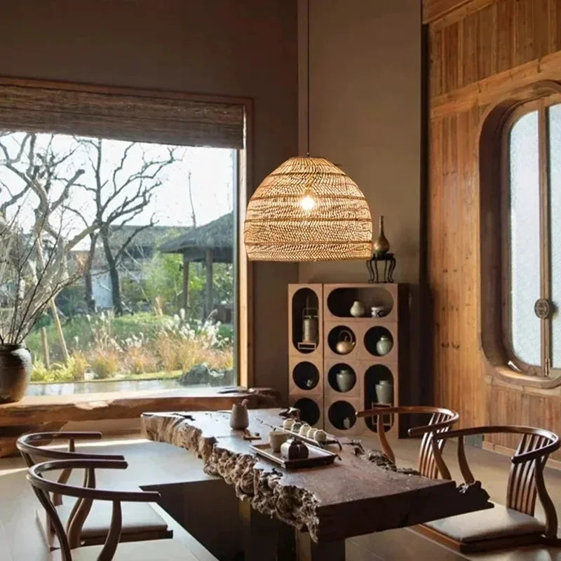 Pendente Trama Estilo Japonês em Rattan Natural