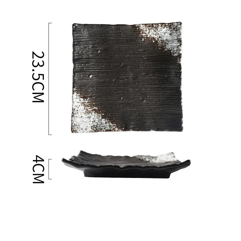 Prato Kuro Sabi Quadrado em Cerâmica Japonesa