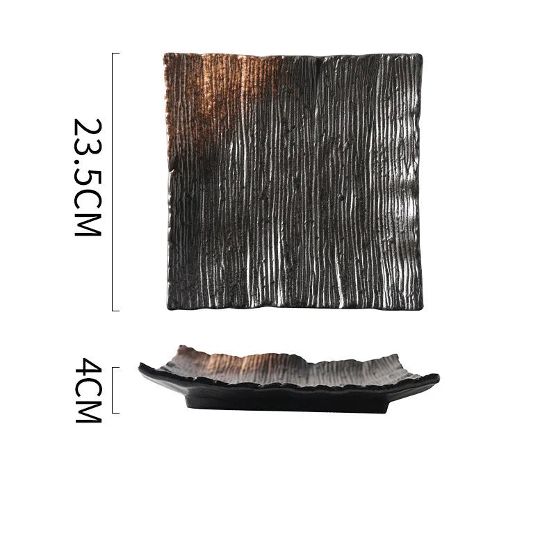 Prato Kuro Sabi Quadrado em Cerâmica Japonesa