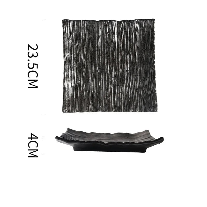 Prato Kuro Sabi Quadrado em Cerâmica Japonesa