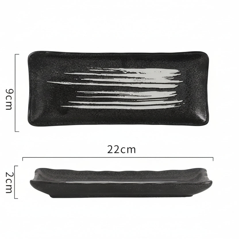 Prato Japonês Retangular para Sushi e Sobremesas em Cerâmica